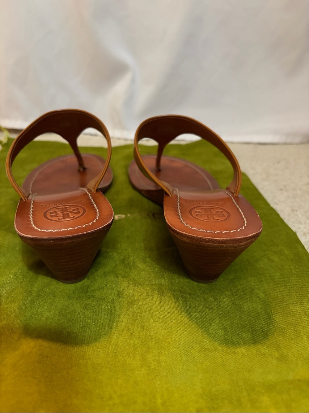 Tory Burch Tan Leather Mini Wedge Sandals - Picture 7 of 10